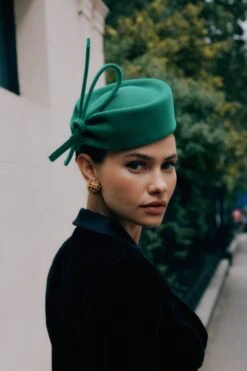Mayfair Pillbox Hat -Lock and Co. Hatters Store MAYFAIR PILLBOX HAT GREEN LIFESTYLE SHOT 2