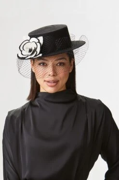 Novak Black Veiled Boater -Lock and Co. Hatters Store NOVAK BLACK VEILED BOATER EDITED