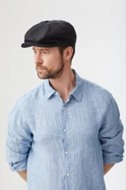 Tremelo Black Linen Bakerboy Cap -Lock and Co. Hatters Store TREMELO BLACK LINEN BAKERBOY CAP EDITED